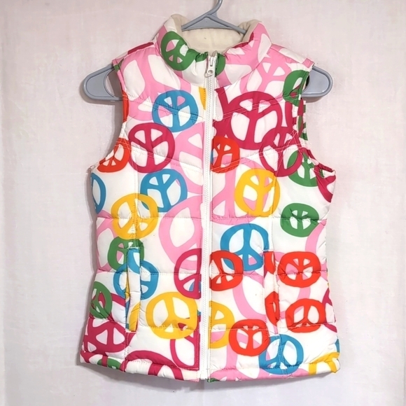 Old Navy Bright Peace Sign Insulated Puff Vest Size Girl's Extra Large - 14 - Picture 1 of 3